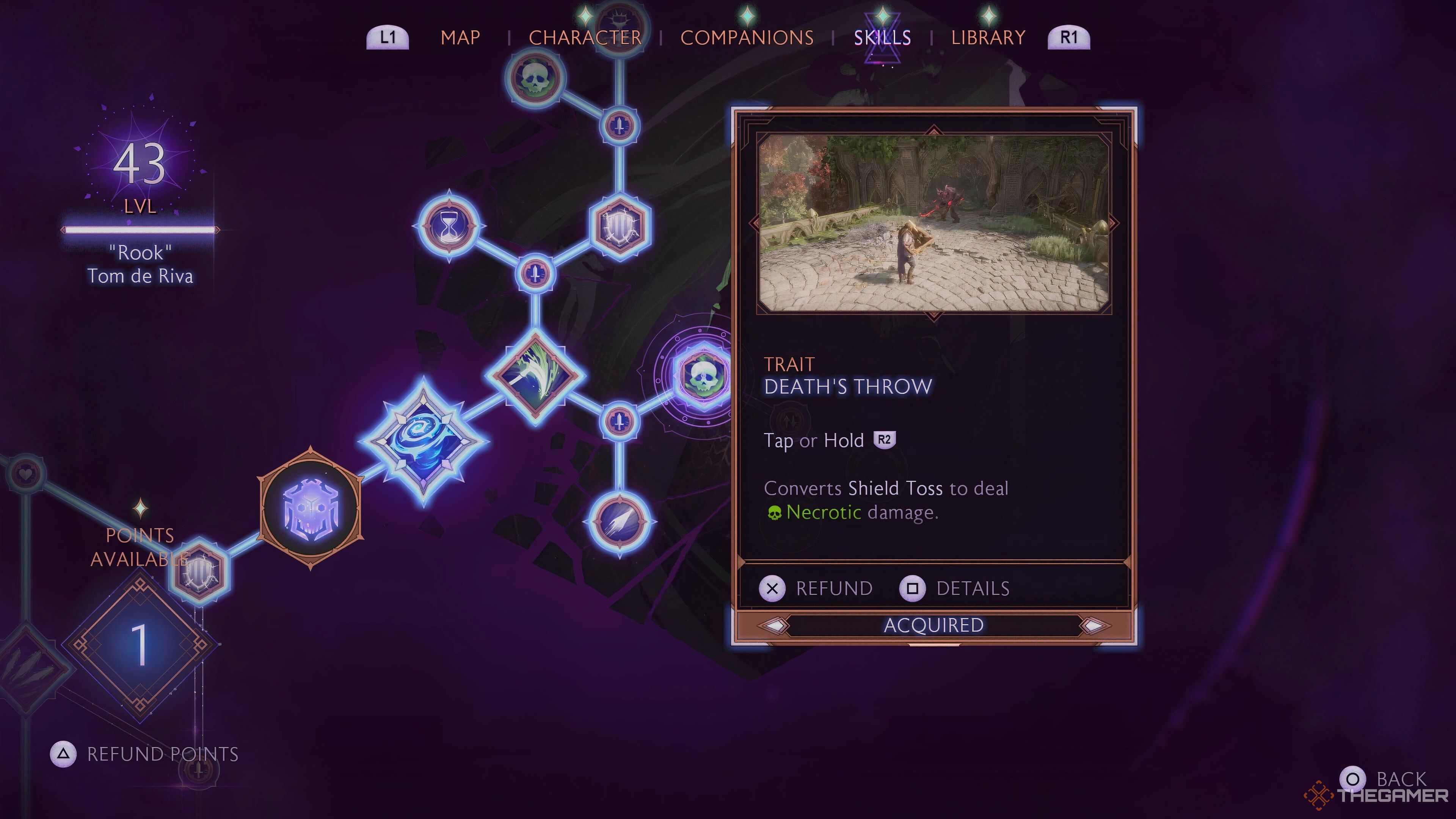 Death's Throw trait in the skill tree in Dragon Age: The Veilguard.