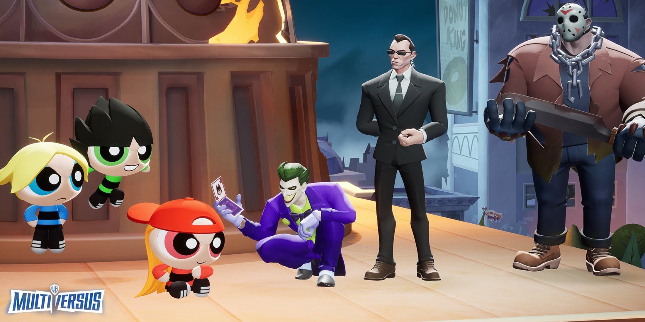 multiversus powerpuff girls, joker, agent smith, jason