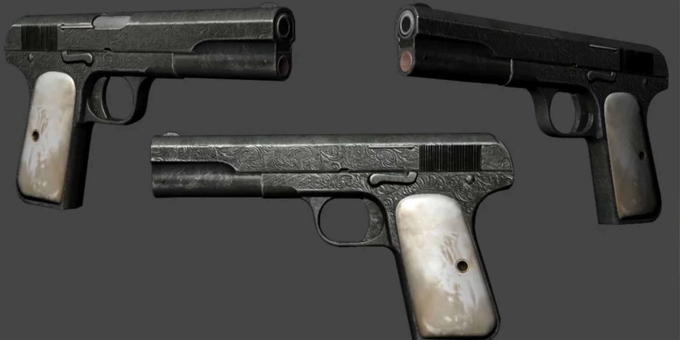 examples of the high power pistol on a grey background