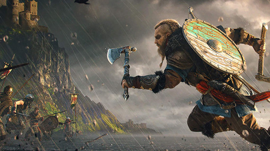 Best viking games: a viking running with a shield on their back and an ax in-hand