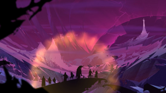 Best viking games: a group of travellers emitting an orange glow in Banner Saga Trilogy