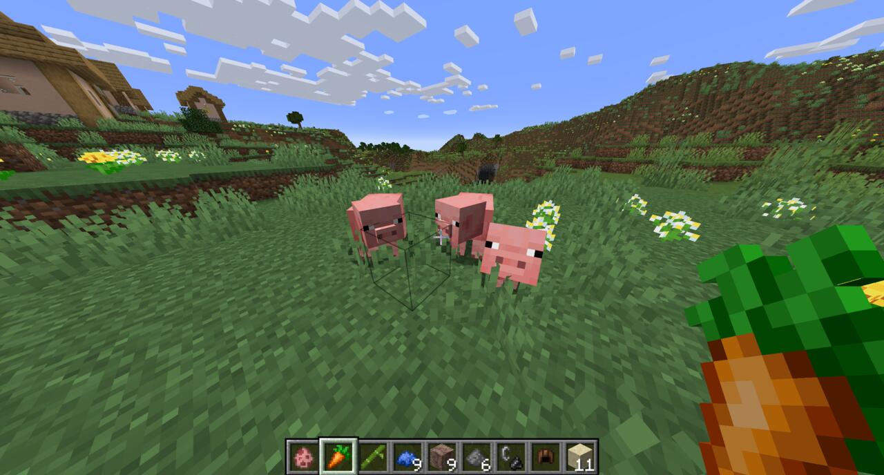 A baby piglet being bred in Minecraft