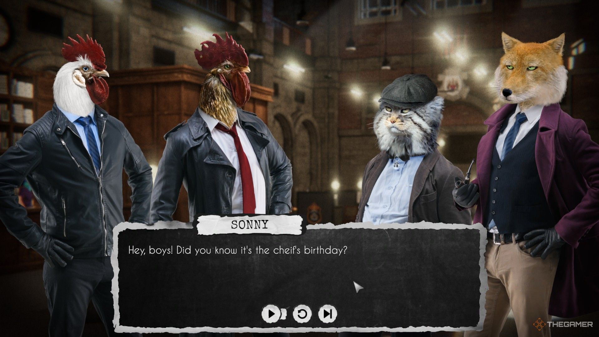 Sonny and Marty is inviting Moses and Pluto to Bloodboyle's birthday party in Chicken Police: Into The Hive!