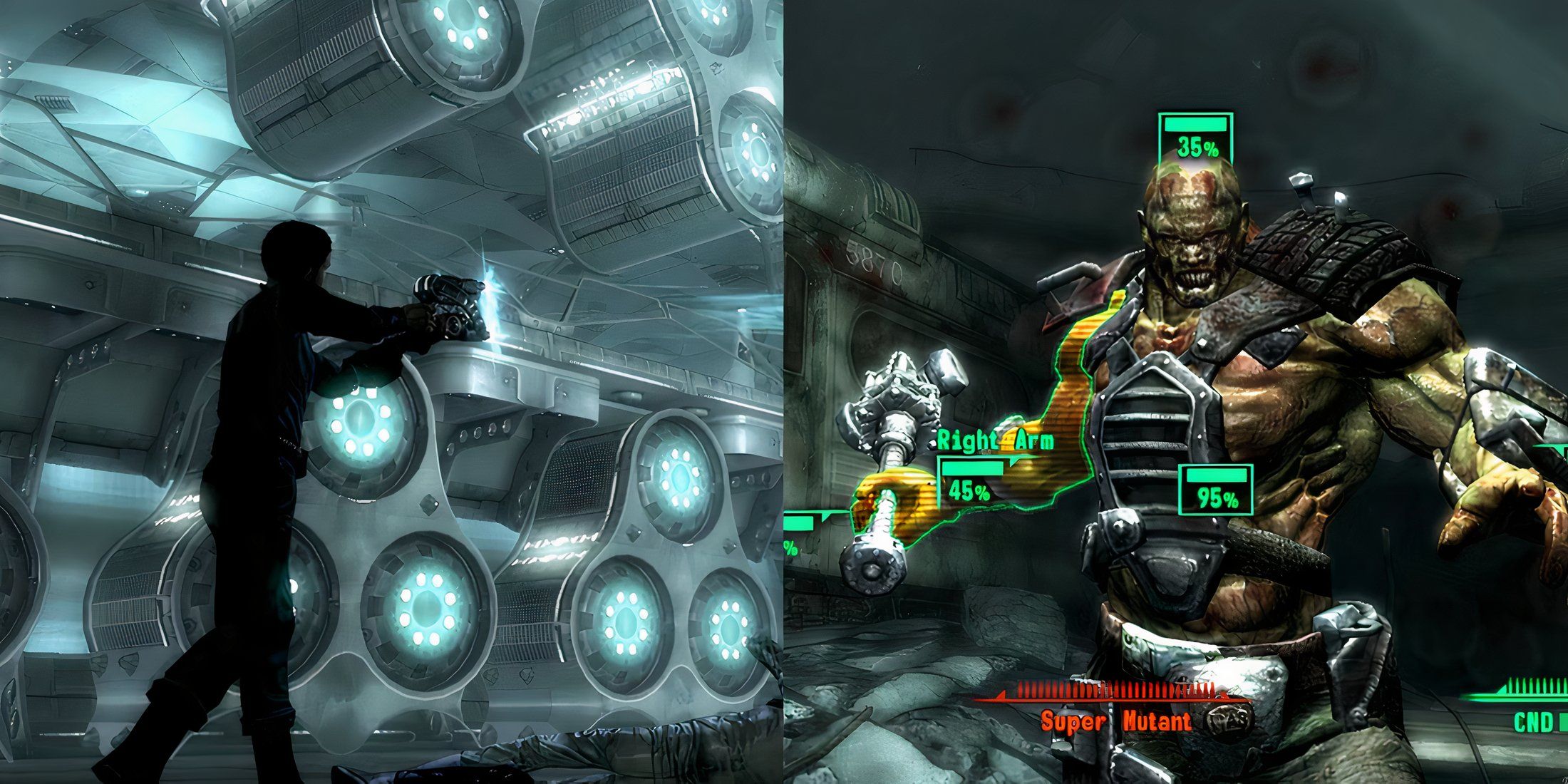 Character firing pistol and using V.A.T.S on a super mutant in Fallout 3