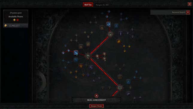 A screenshot of Diablo 4 shows a skill tree.