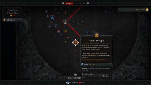 A screenshot shows a skill tree in Diablo 4.