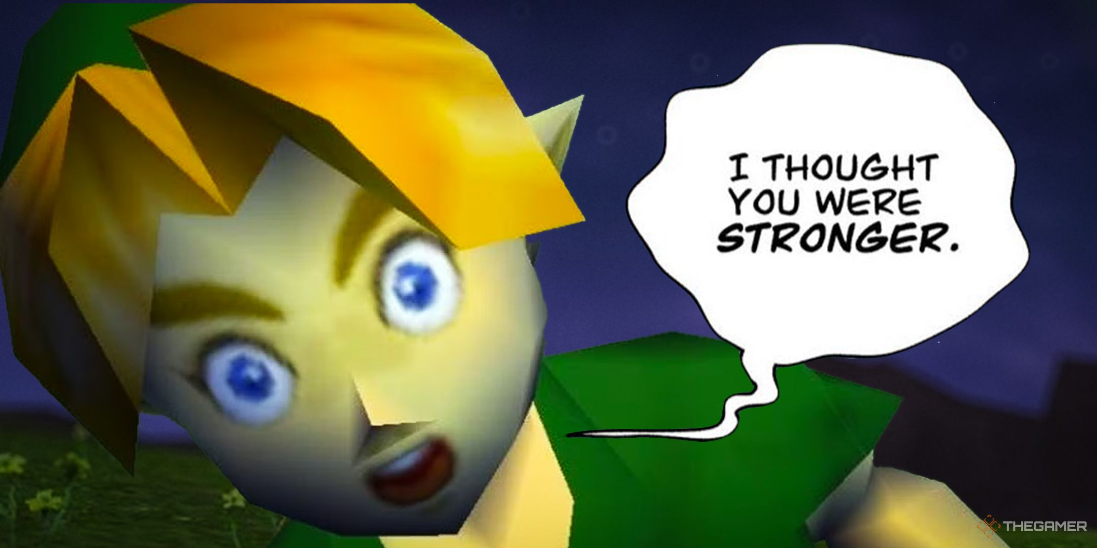 Link from Ocarina of Time looks shoccked, with a speech bubble from Invincible that reads, 