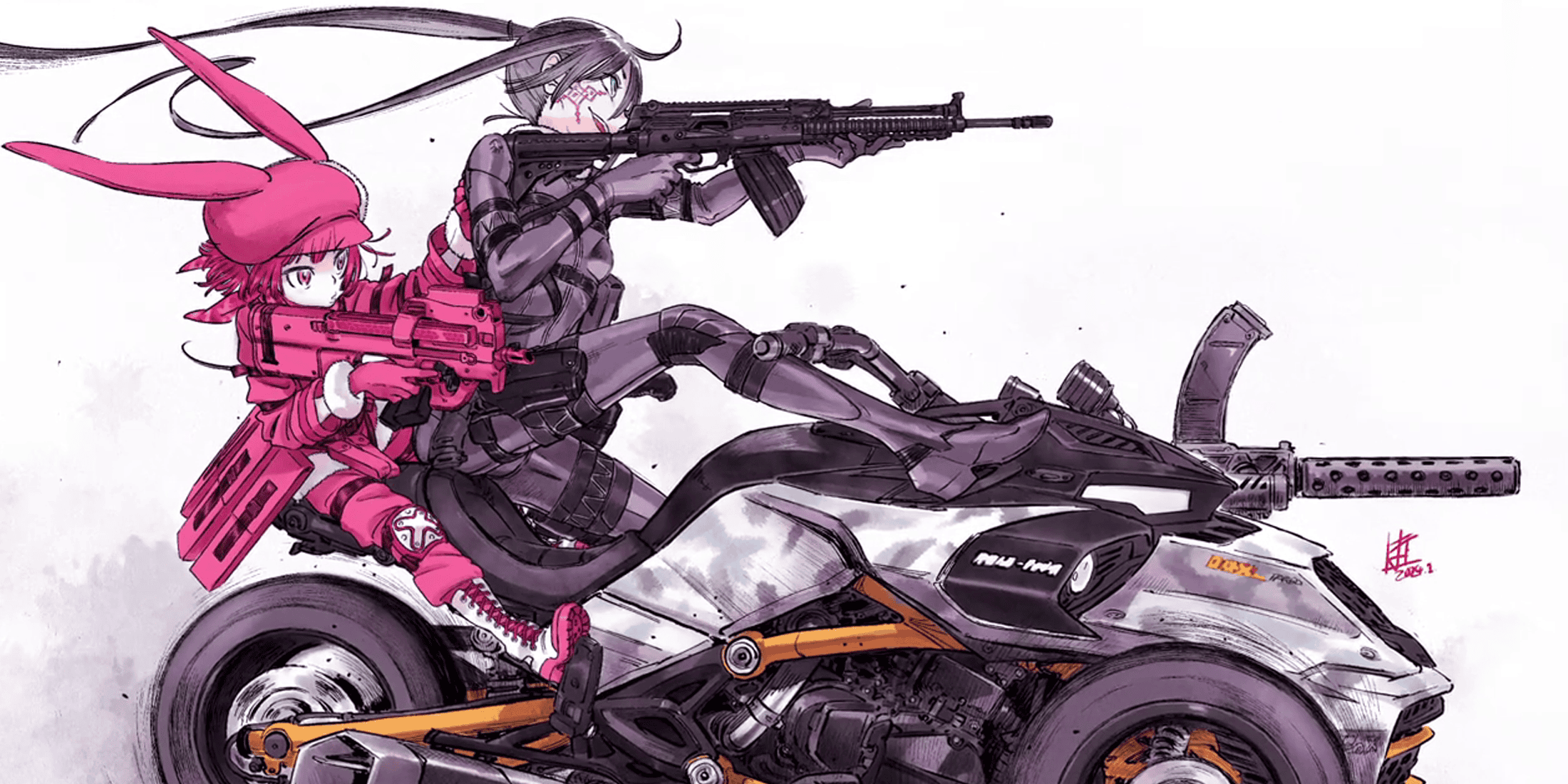 Gun Gale Online S2 E4 Llenn and Pito on a Bike