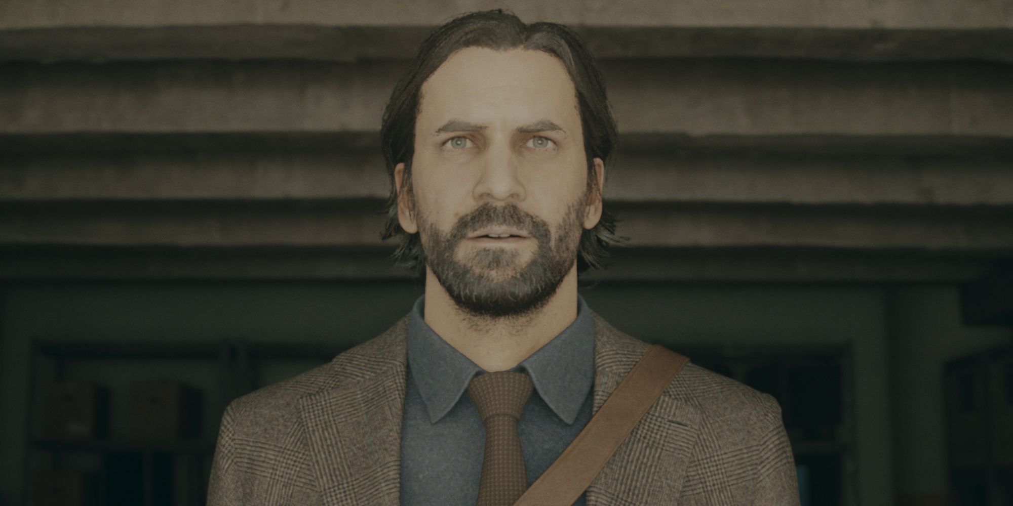 A closeup of Alan in his standard outfit in Alan Wake 2.