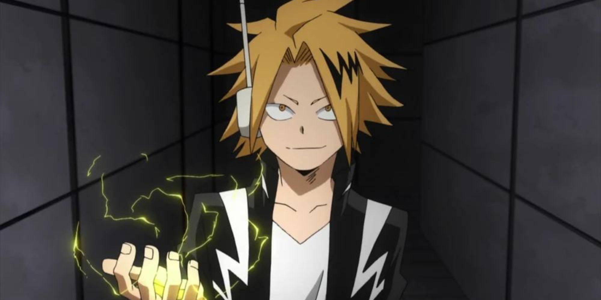 Denki Kaminari shows off he can emit electricity from his body in My Hero Academia