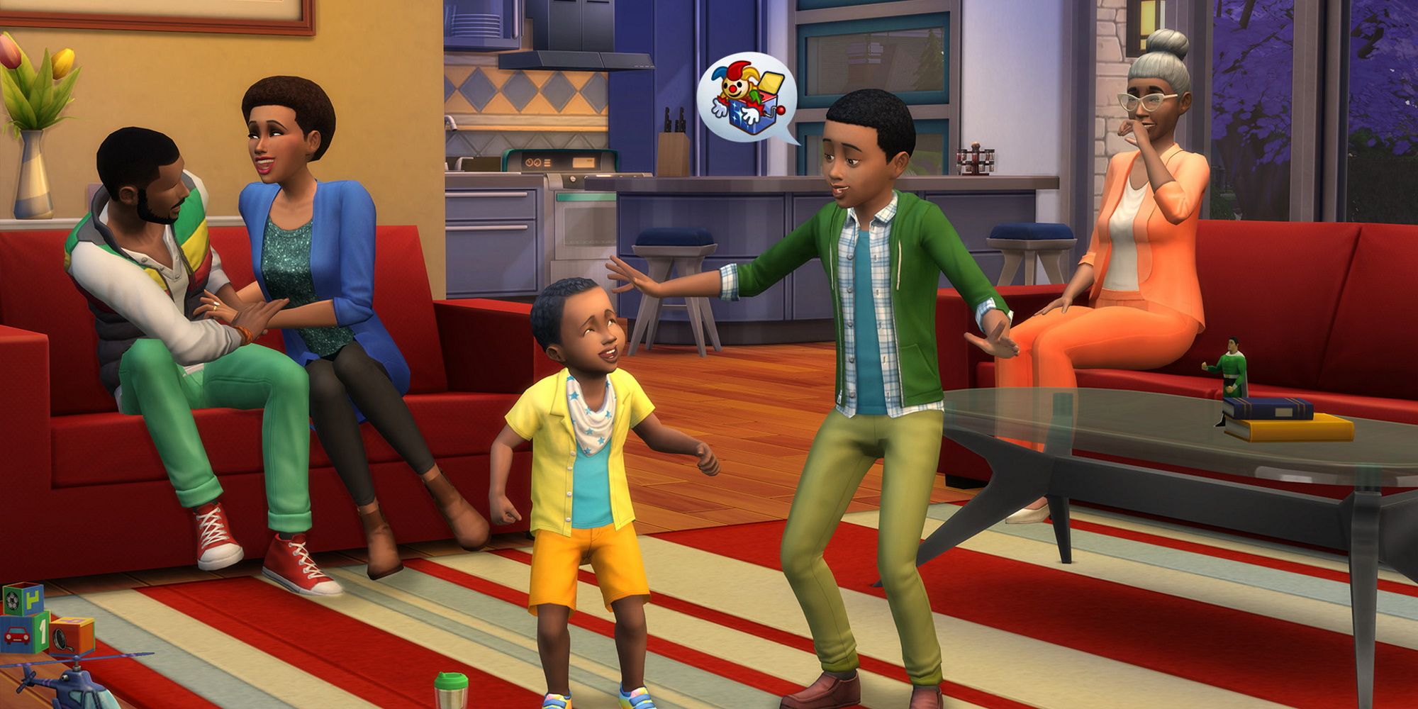 Sims 4 family with parents, a grandparent and two children sims.