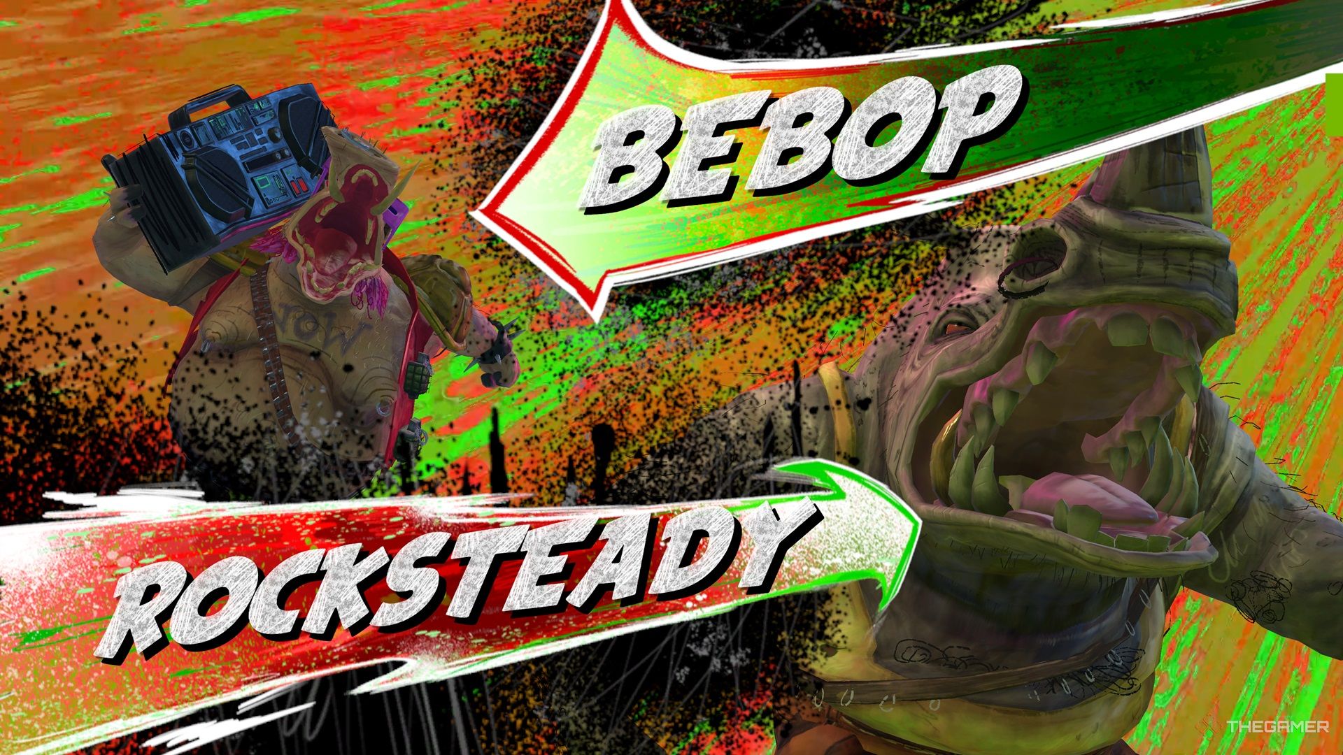 Bebop Rocksteady roaring before their boss fight in TMNT: Mutants Unleashed.