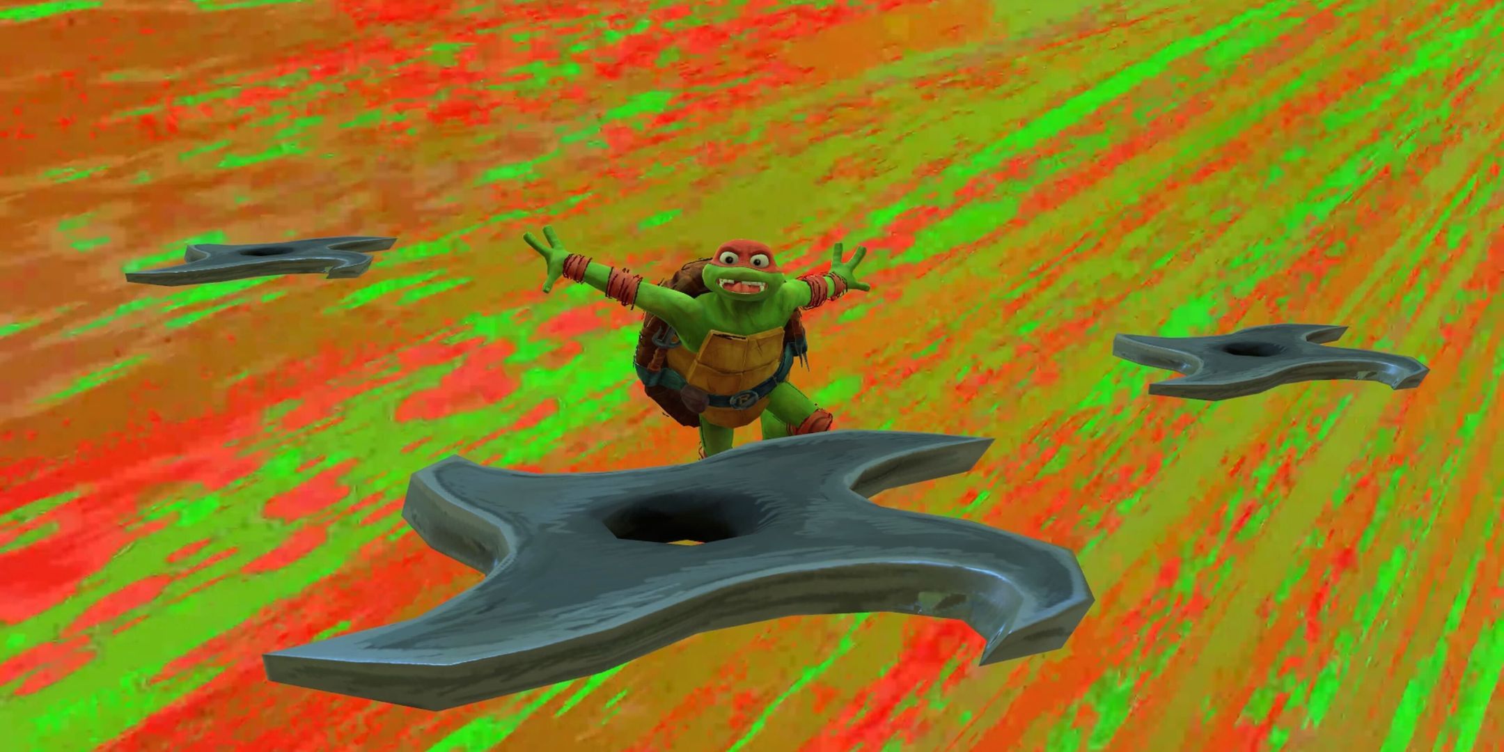 Raph throwing shurikens in Teenage Mutant Ninja Turtles: Mutants Unleashed.