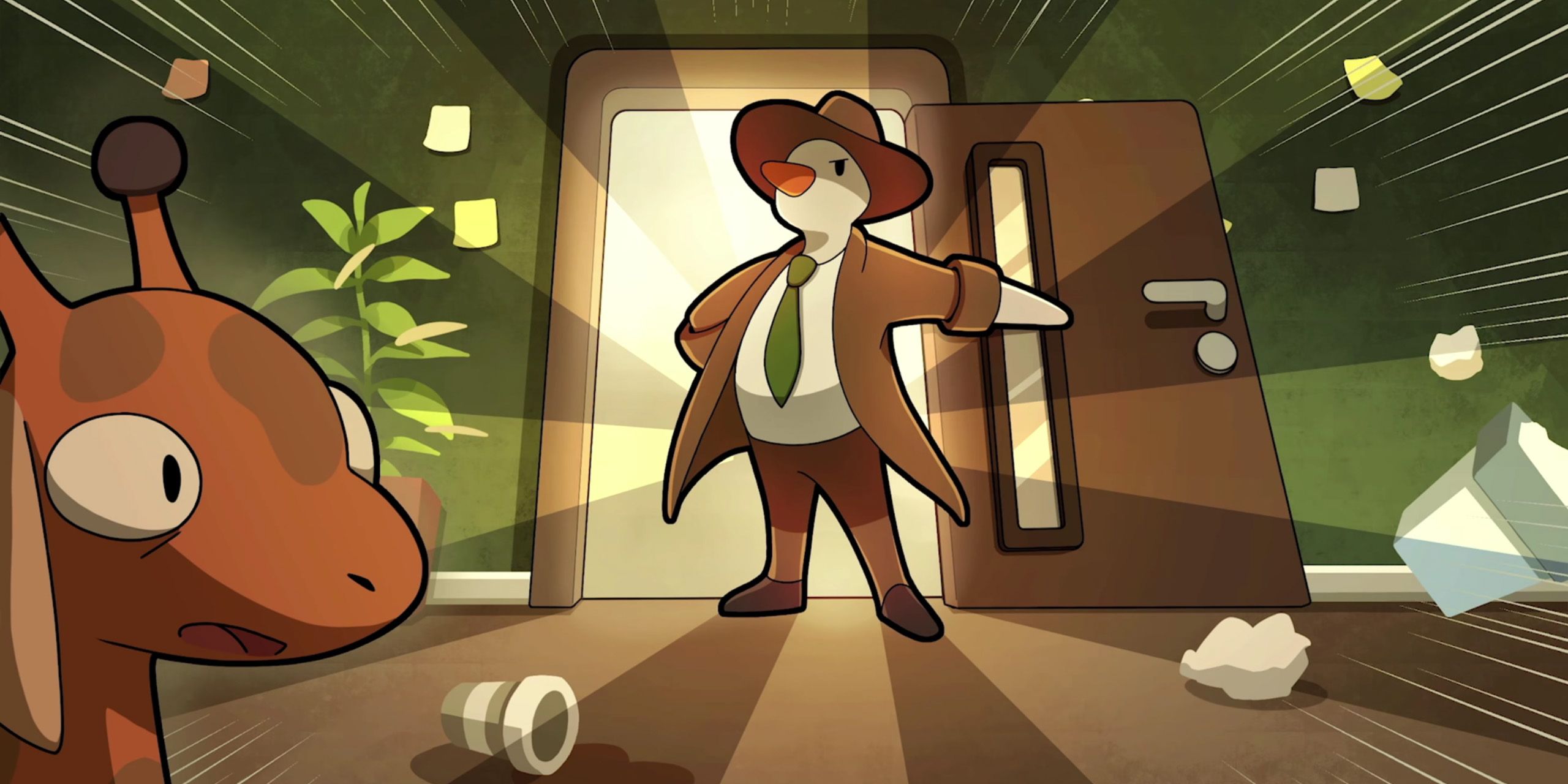 Eugene entering the office in Duck Detective: The Secret Salami.