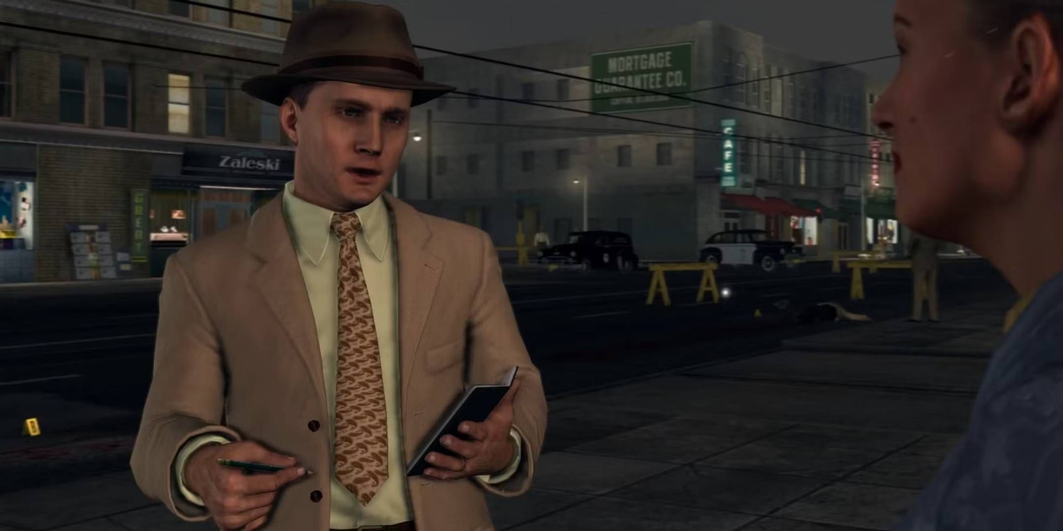 Detective Cole Phelps questioning a witness.