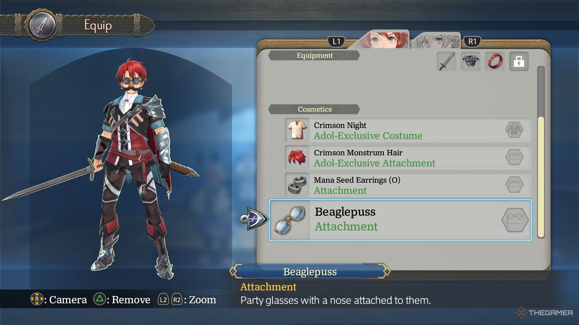 The image shows a customized outfit for Adol in Ys X: Nordics.