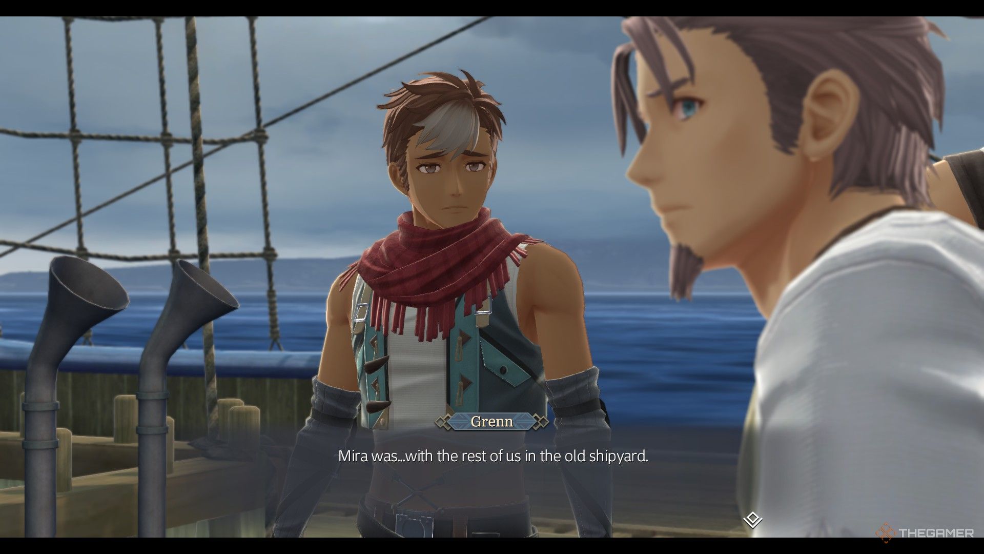 The image shows that Grenn is telling Joel that his daughter, Mirabel, was also one of the victims of the Carnac Incident in Ys X: Nordics.