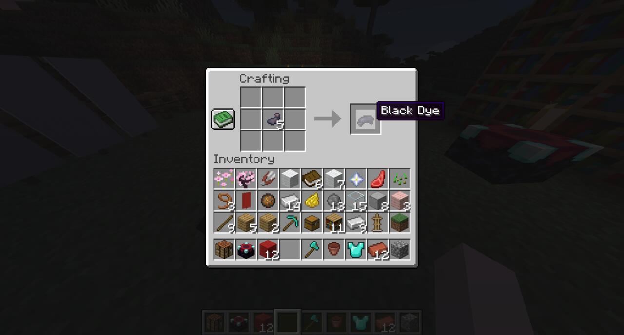 The crafting recipe for black dye in Minecraft