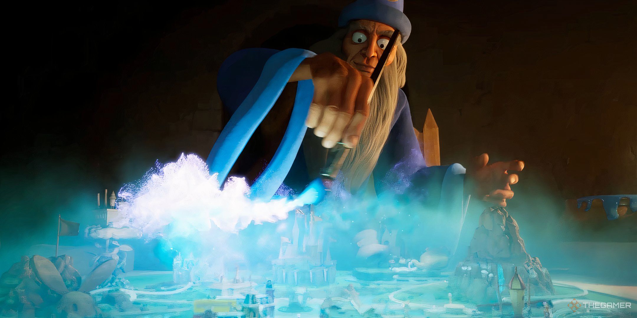 In Disney Epic Mickey Rebrushed, Yen Sid paints the city of forgotten characters.