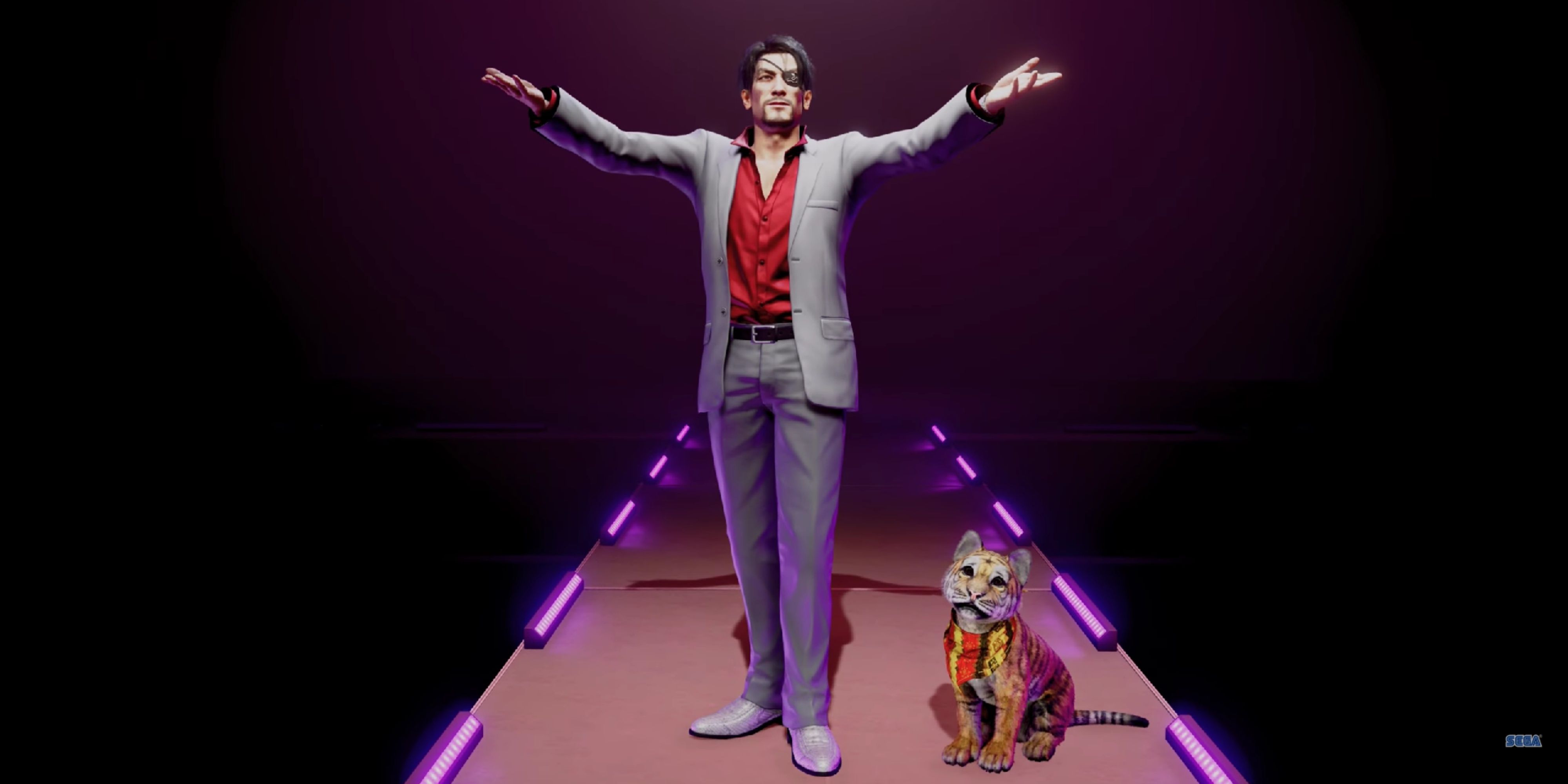 majima wearing kiryu's suit in like a dragon pirate yakuza in hawaii.