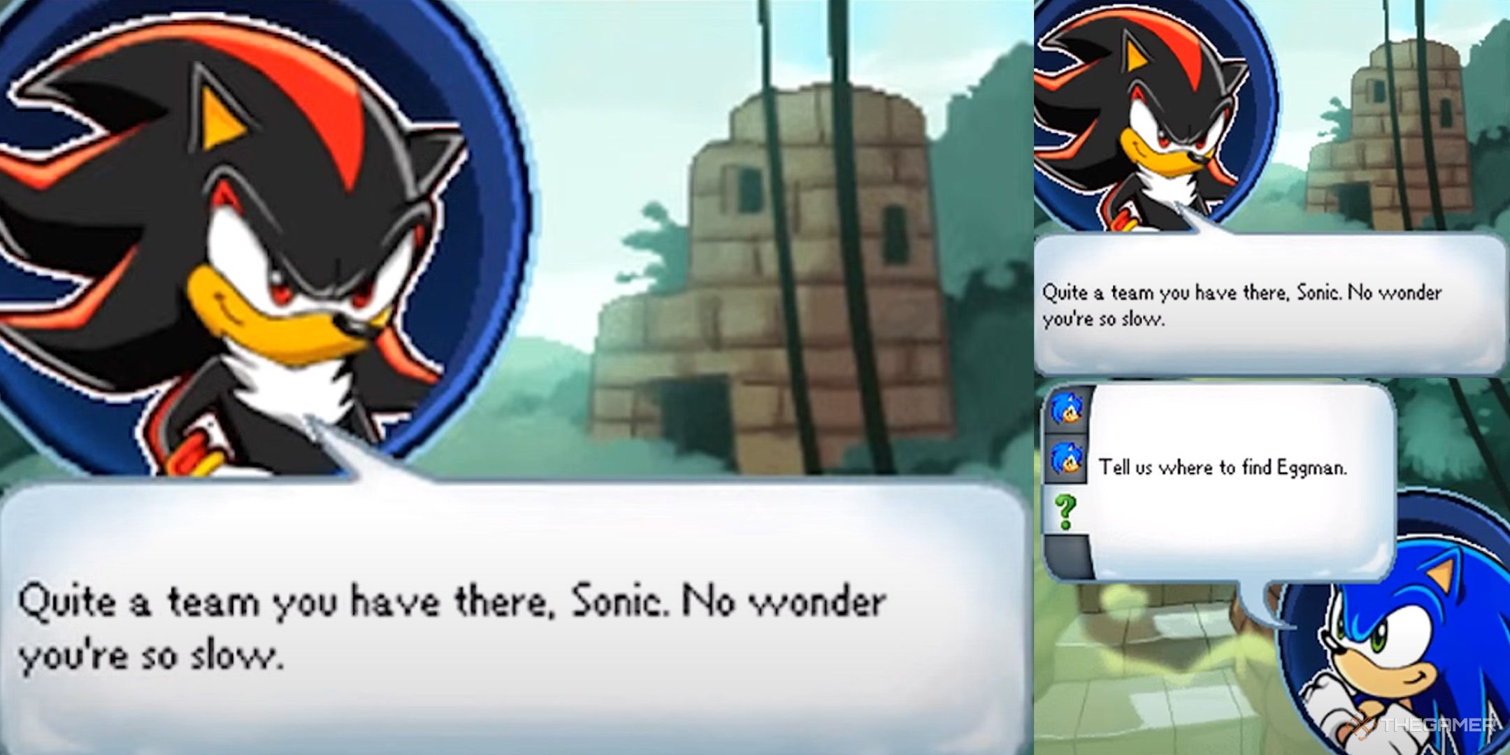 Shadow telling Sonic that he's too slow from Sonic Chronicles: The Dark Brotherhood.