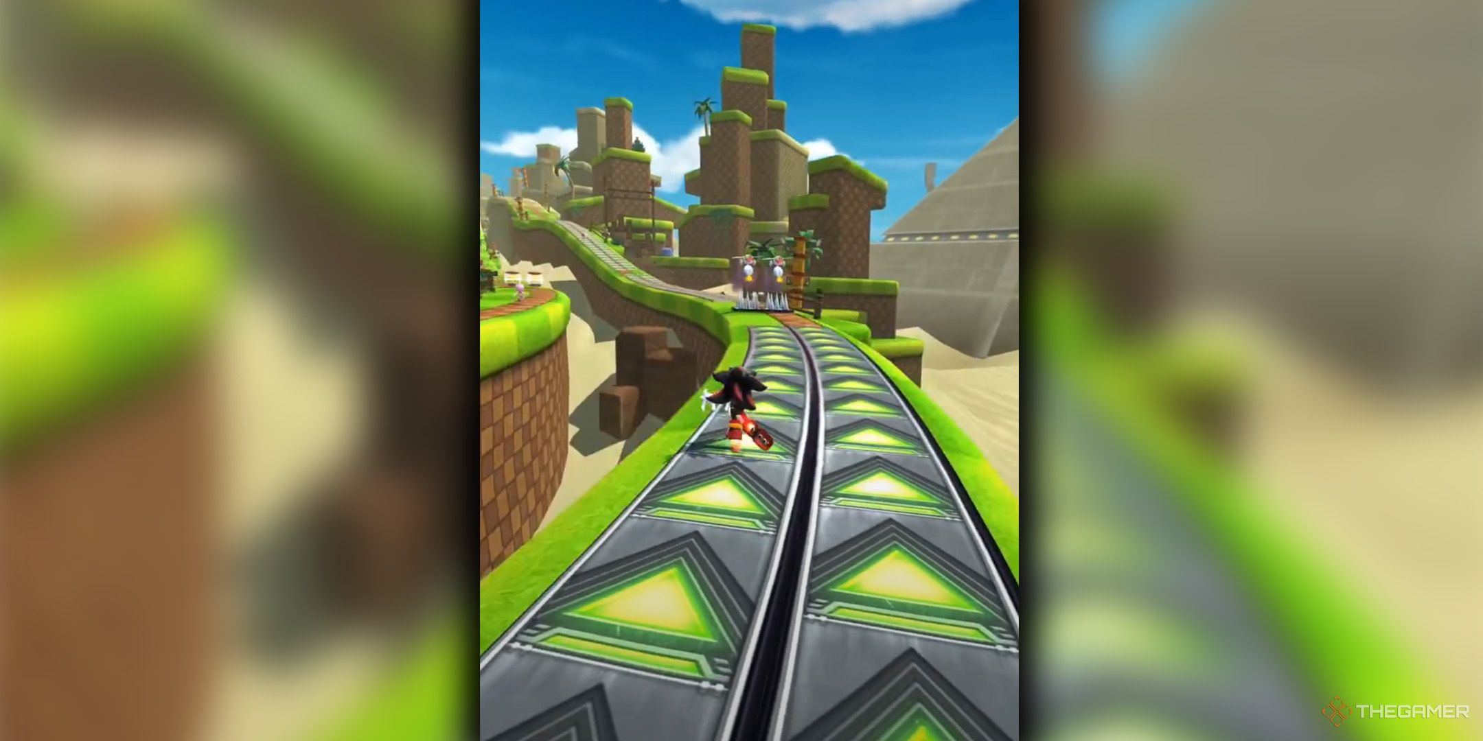 Shadow running through Green Hill Zone from Sonic Dash.