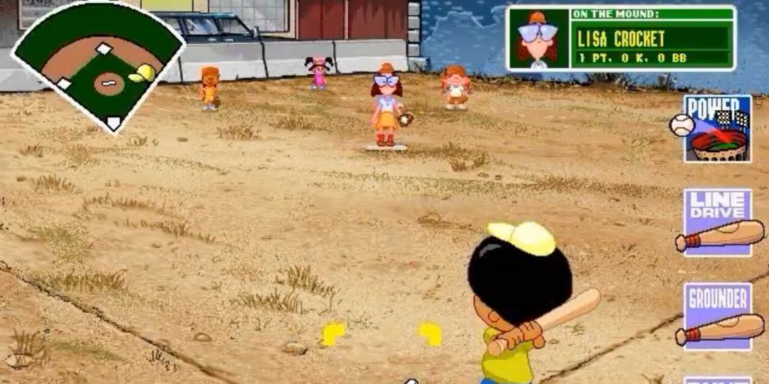 Five kids play baseball in Backyard Baseball.