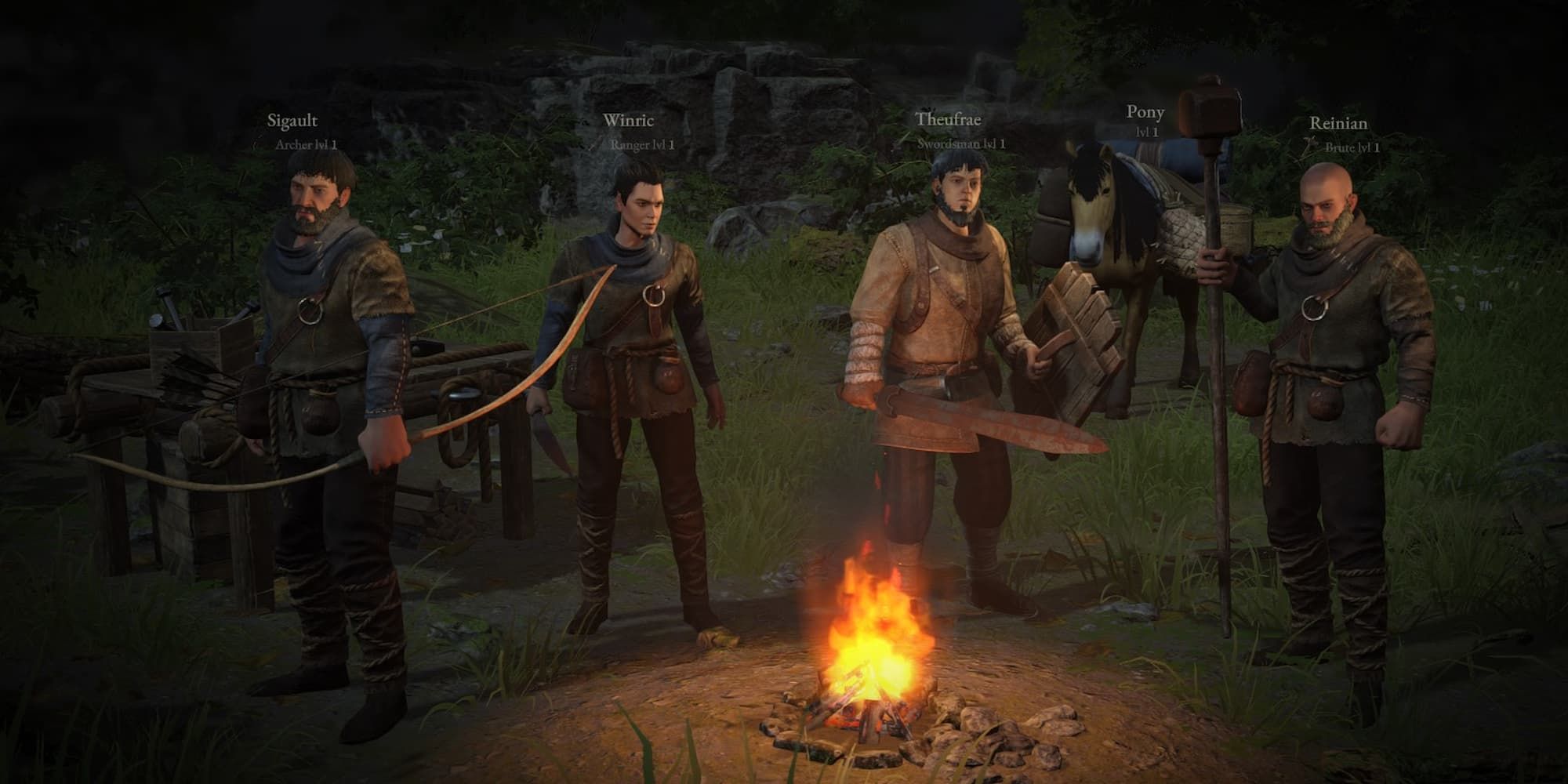 A random party in the character creation screen of Wartales