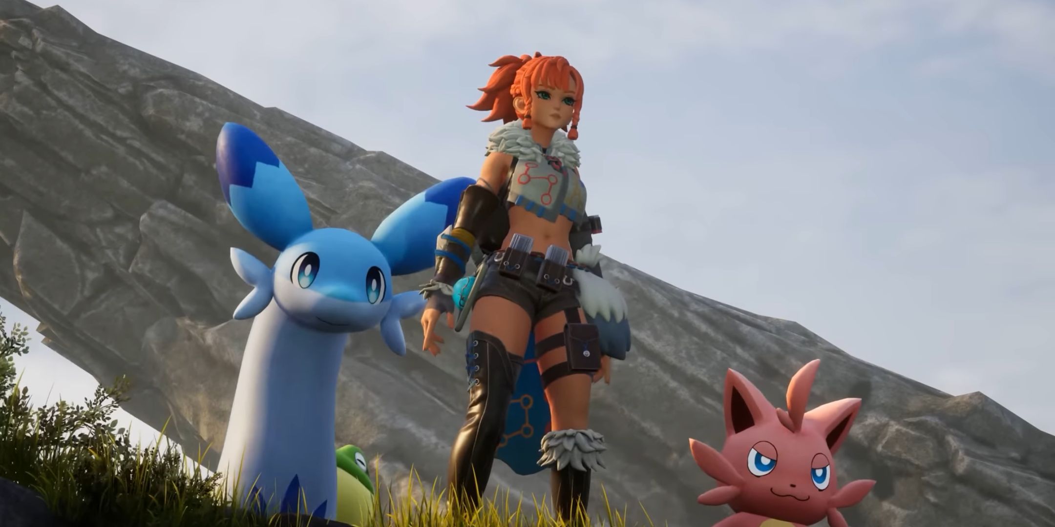 Palworld's protagonist next to Pals for the PS5 port.