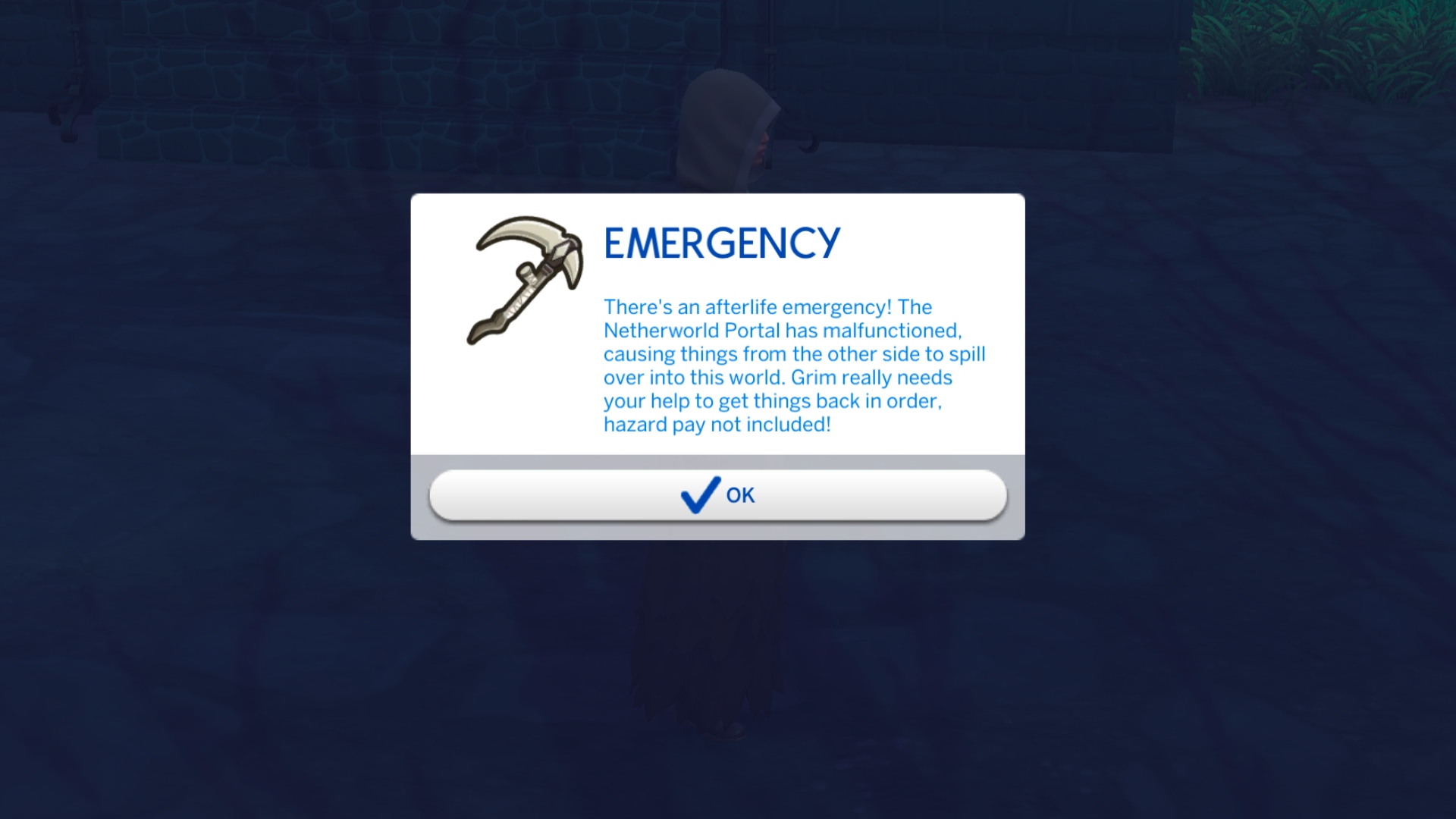 An emergency task in the Reaper career in The Sims 4