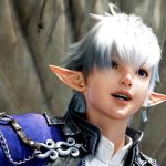 Final Fantasy 14: Dawntrail cinematic screenshot showing Alphinaud Leveilleur, an Elezen boy with short white hair