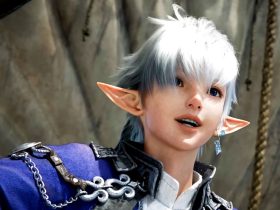 Final Fantasy 14: Dawntrail cinematic screenshot showing Alphinaud Leveilleur, an Elezen boy with short white hair