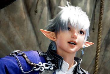 Final Fantasy 14: Dawntrail cinematic screenshot showing Alphinaud Leveilleur, an Elezen boy with short white hair