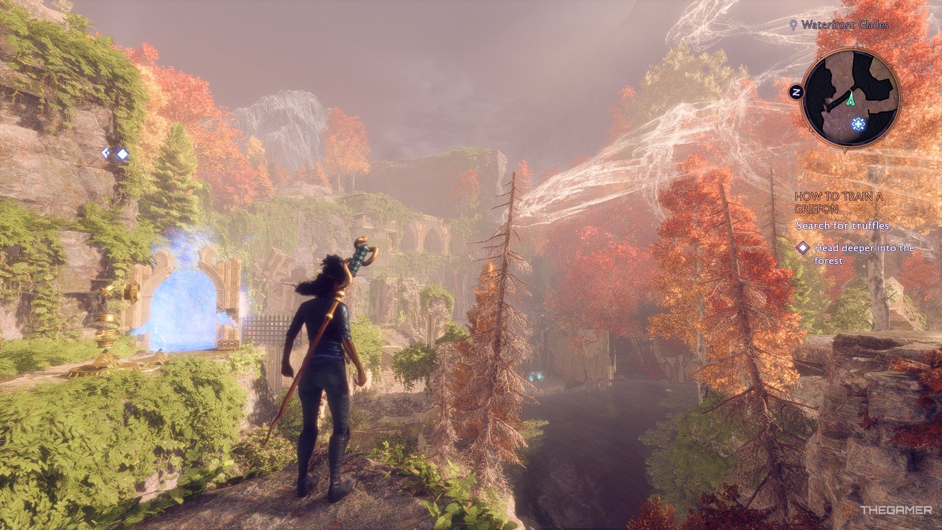 A player who is a mage standing on a cliff looking out at the landscape in Dragon Age Veilguard.