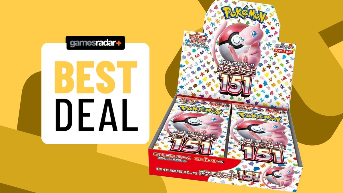 Japanese Pokemon 151 booster box beside a 'best deal' badge, against a yellow background