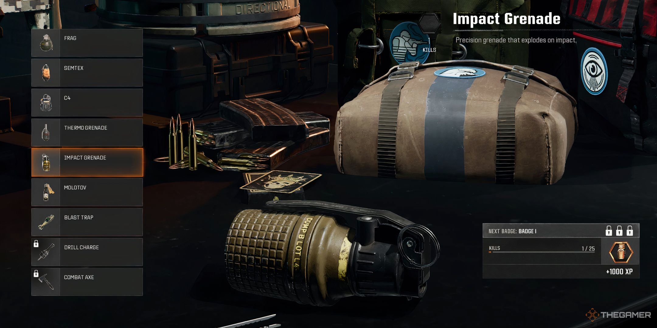 Showcasing the Impact Grenade in Call of Duty: Black Ops 6's Lethal Equipment Menu.