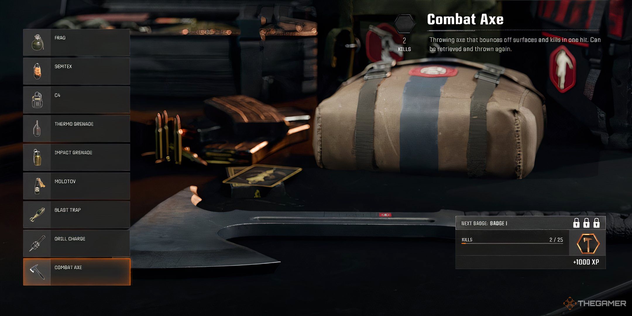 Showcasing the Combat Axe in Call of Duty Black Ops 6's Loadout Menu.