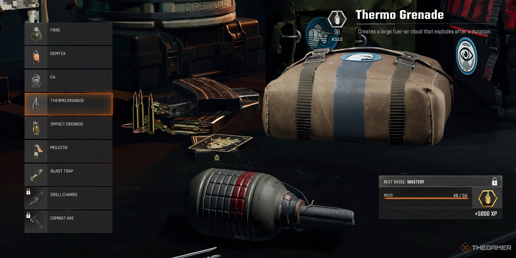 Showcasing the Thermo Grenade in Call of Duty: Black Ops 6's Lethal Equipment Menu.