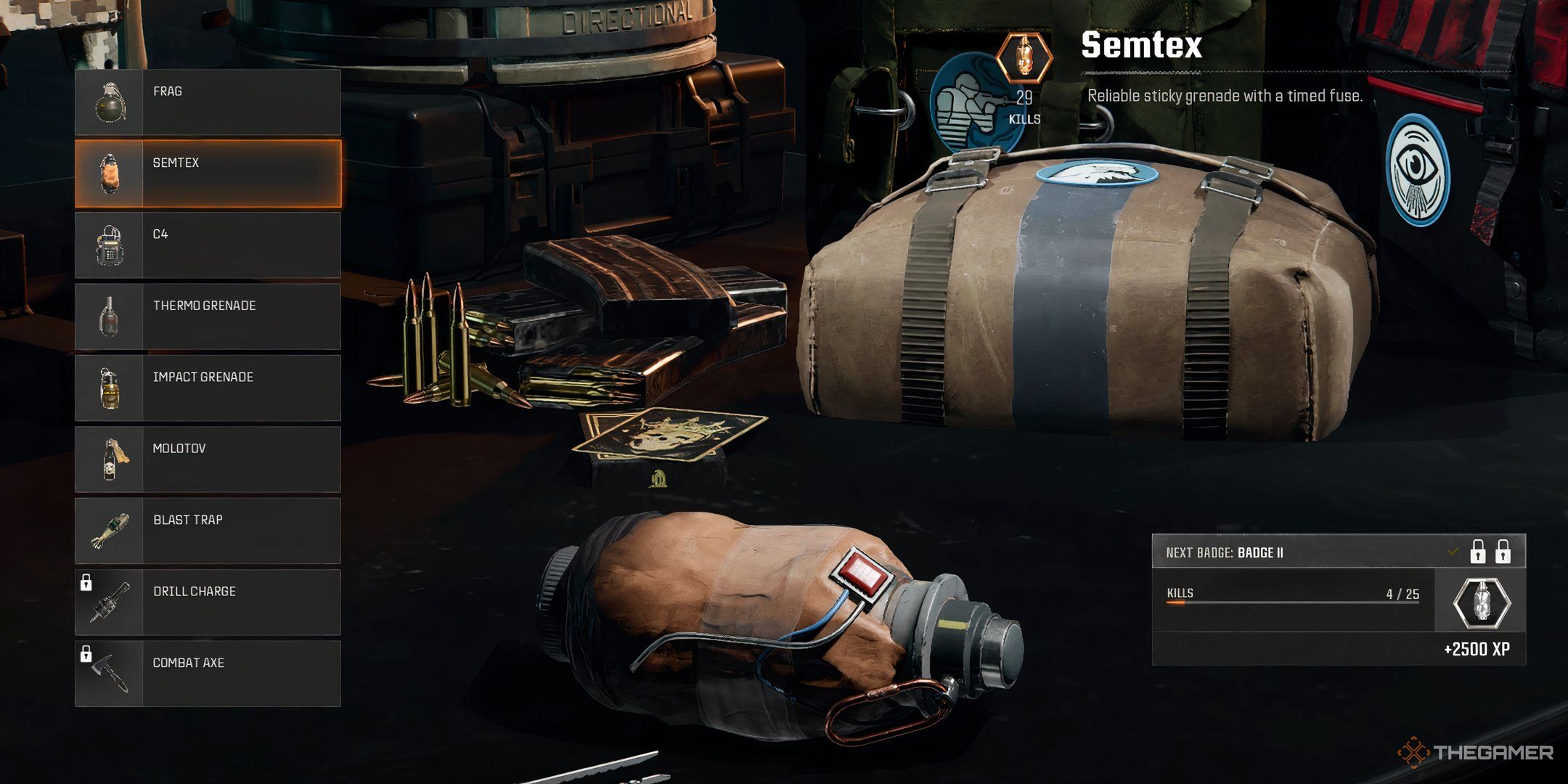 Showcasing the Semtex in Call of Duty: Black Ops 6's Lethal Equipment Menu.