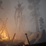 The Axis Unseen screenshot showing a tree-like creature next to a firepit