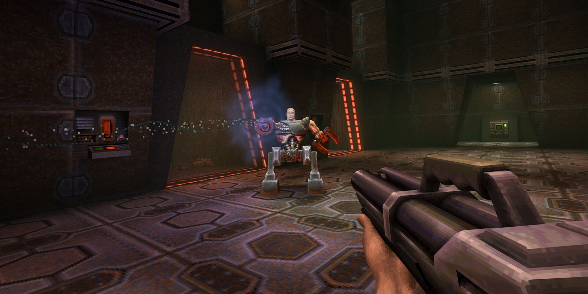 Quake 2 screenshot of player shooting monster.