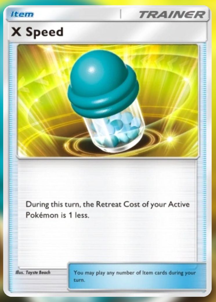 The X Speed from Genetic Apex in the Pokemon Trading Card Game Pocket.