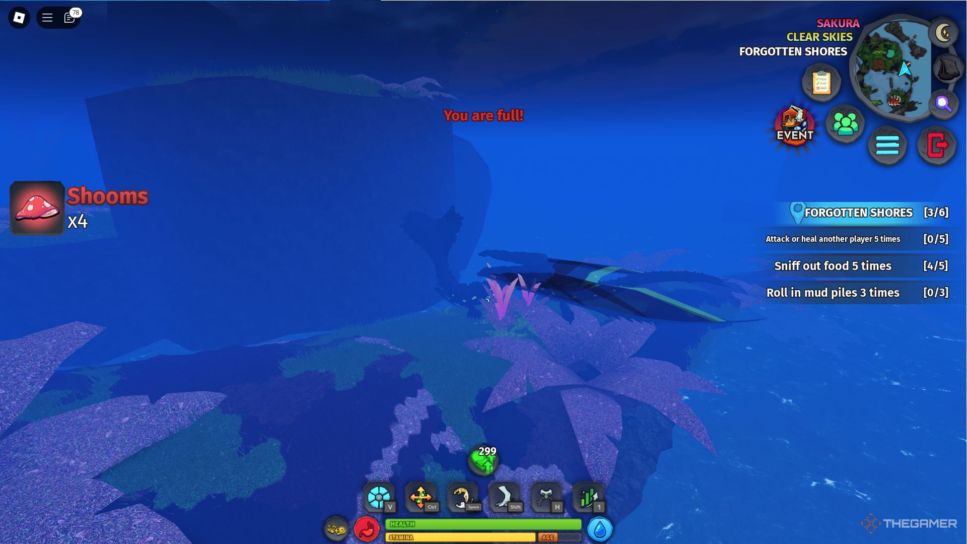 Earning Shrooms while playing in Creatures of Sonaria in Roblox.