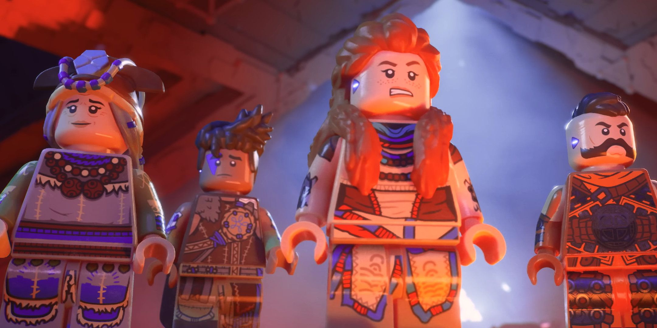 Aloy and friends as Lego characters inside a Cauldron