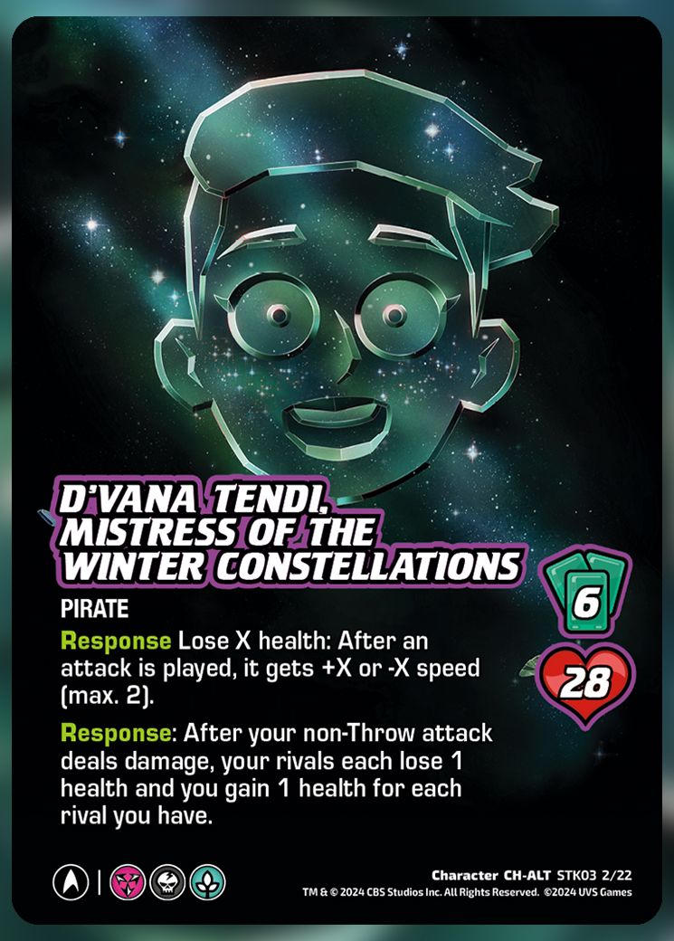 D'Vana Tendi, Mistress of the Winter Constellations alt-art UniVersus Card.