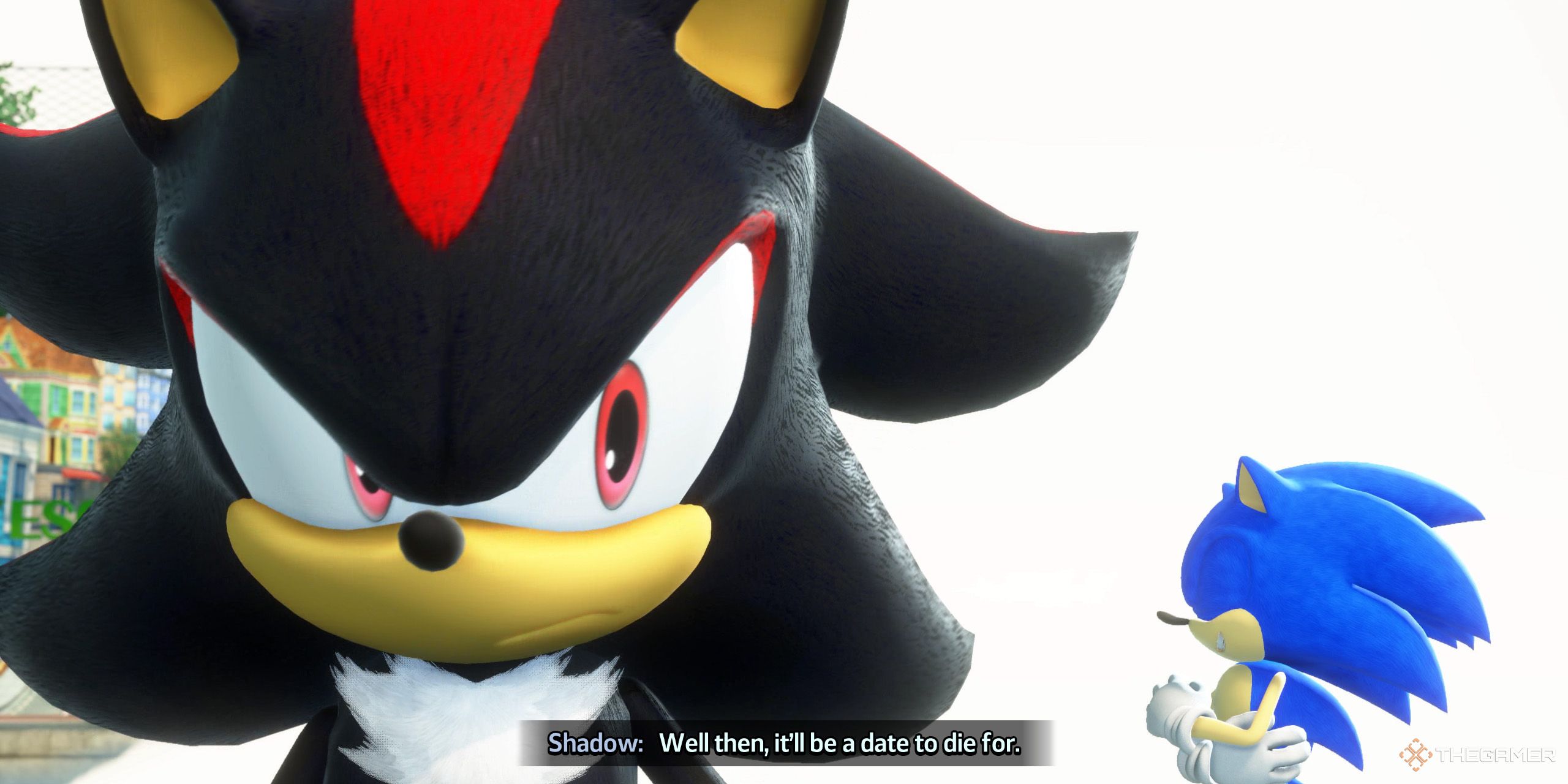 Shadow telling Sonic, "Well then, it'll be a date to die for," from Sonic X Shadow Generations.