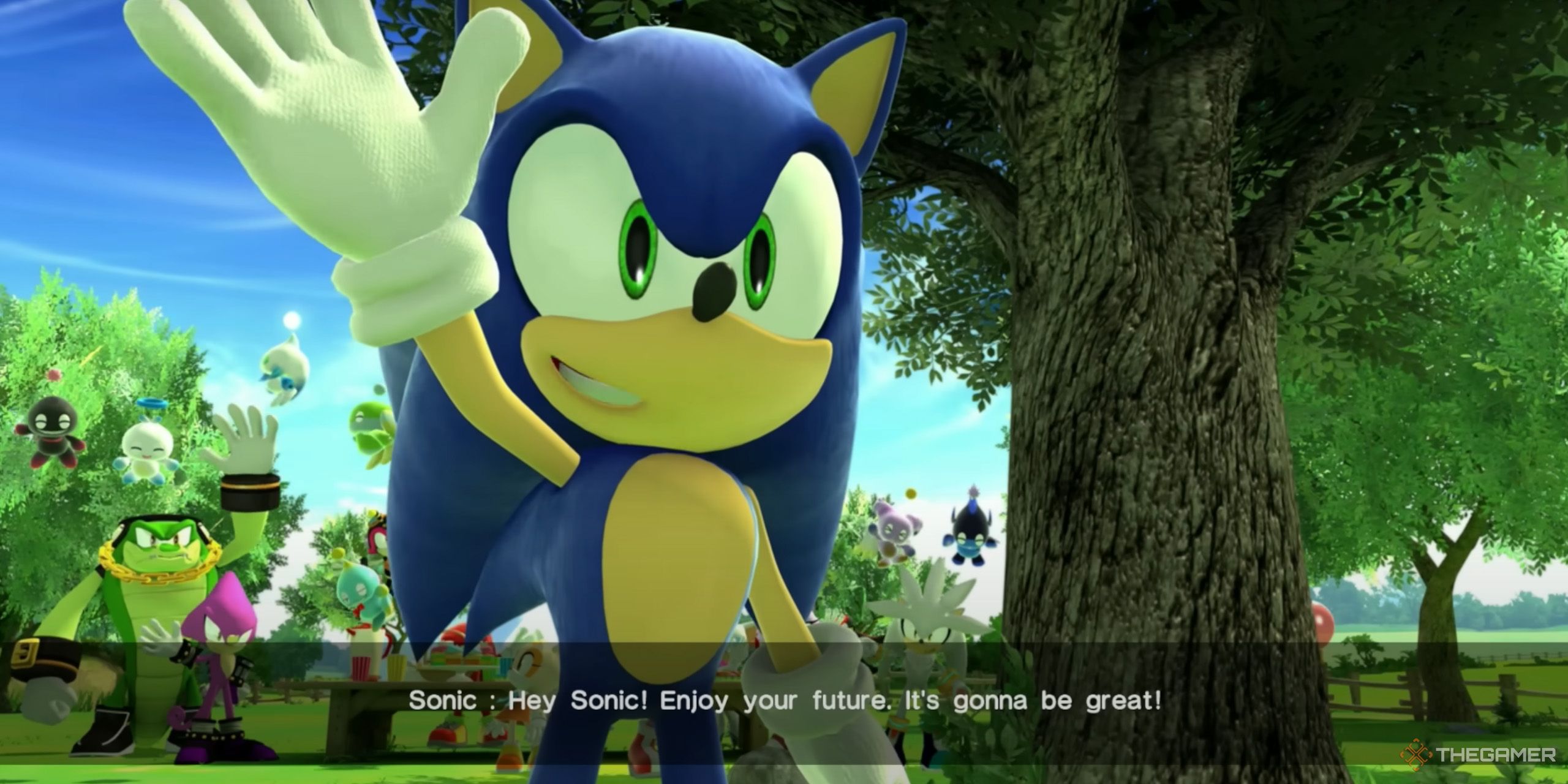 Sonic from Sonic X Shadow Generations telling his younger self, "Enjoy your future. It's gonna be great!"