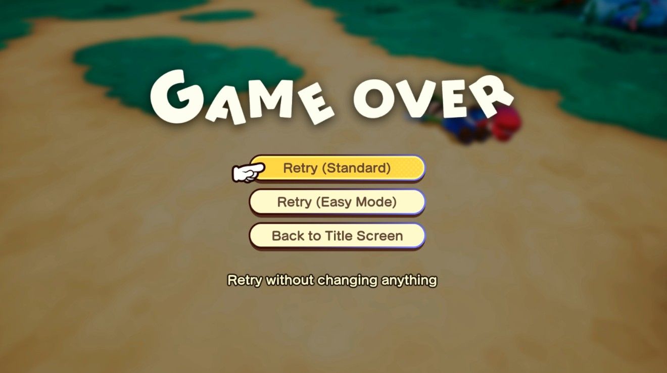 retry game over screen mario luigi brothership