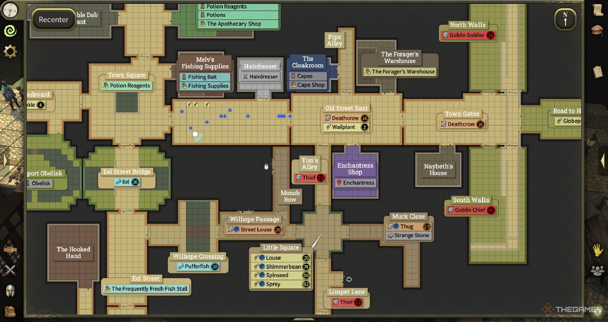 A map of Hopeport in Brighter Shores.