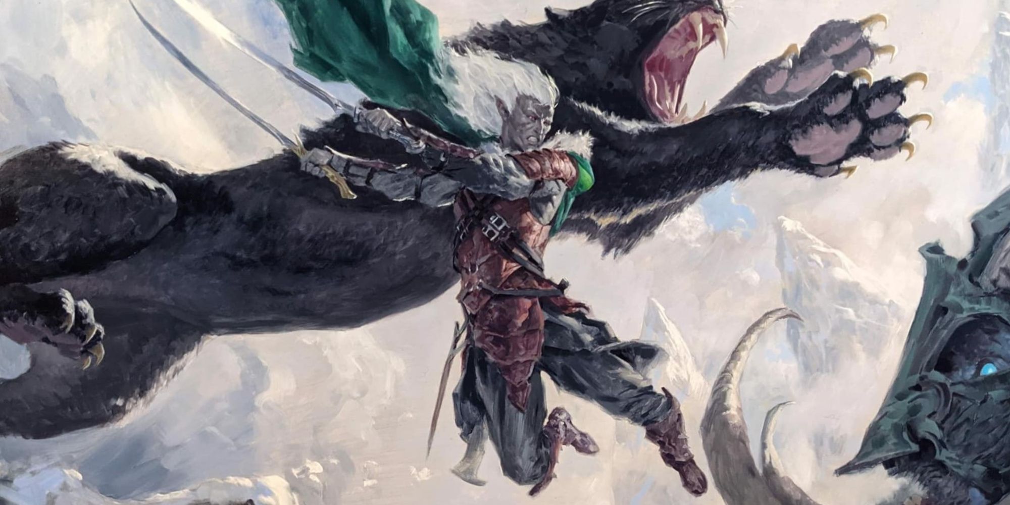 Drizzt Do'urden by Tyler Jacobson Drizzt Do'Urden with Guenhwyvar ready to attack another creature on the surface.